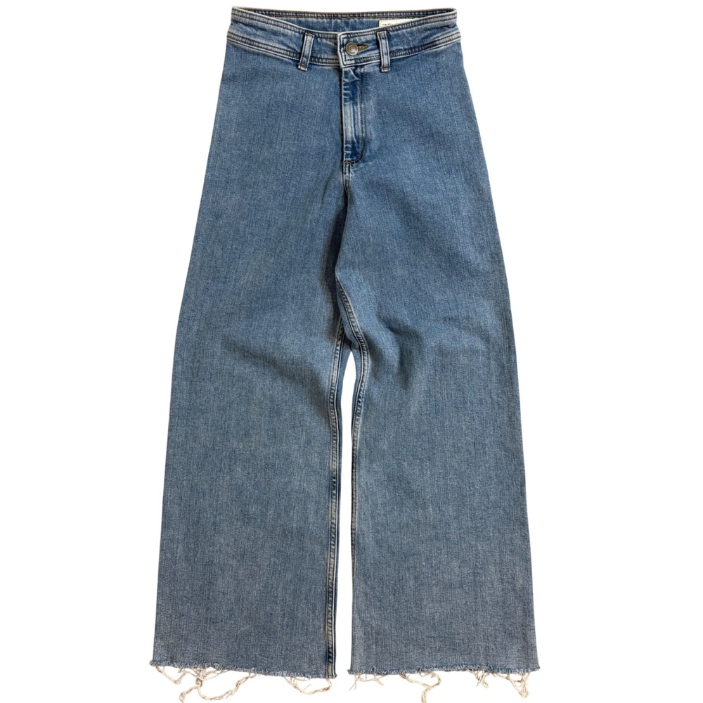Zara Womens High Rise Wide Leg Jeans Medium Wash Raw Hem Size 6